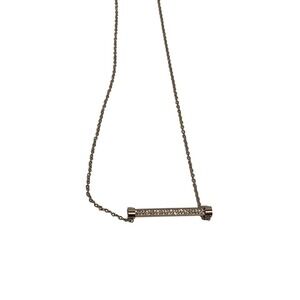Fancy Zircon Bar Necklace Silver Titanium Steel‎ Chain Sparkle Accent For Women